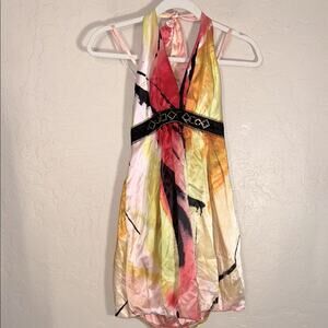 BCBGMAXAZRIA Charmuese Halter Dress in Lemonade Combomade Y2K bubble dress